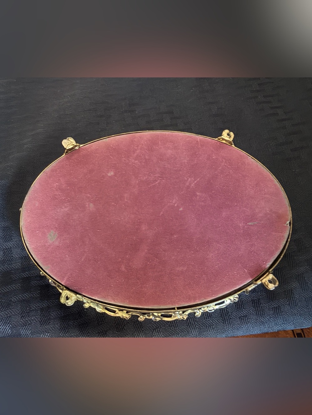 Vintage Dresser Vanity Mirror Tray & 2 Fleur De Lis De Trinket Dishes - Picture 5 of 12